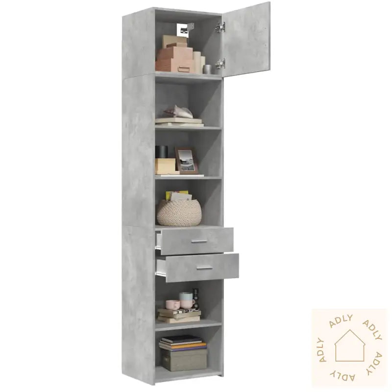 Smalt Oppbevaringsskap Betonggrå 50X42,5X225 Cm Konstruert Tre