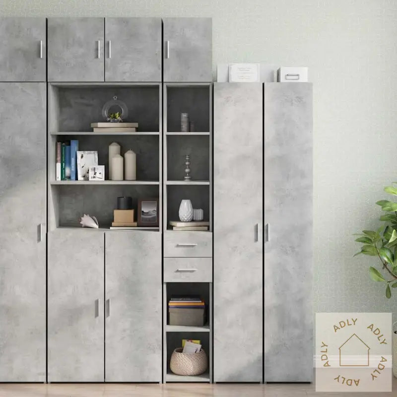 Smalt Oppbevaringsskap Betong Grå 30X42,5X225 Cm Konstruert Tre