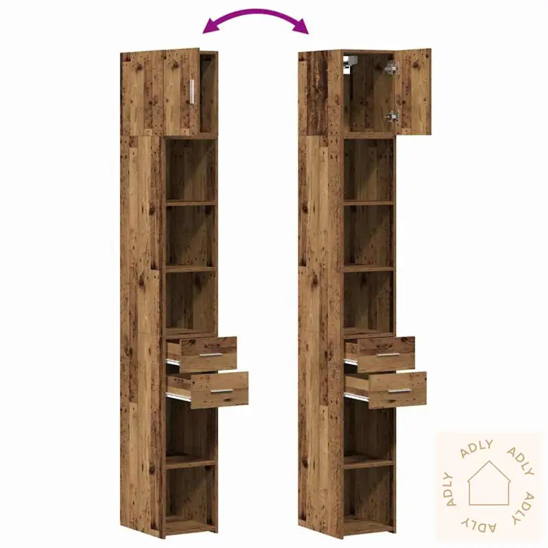 Slim Storage Cabinet Gamle Treverk 30X42.5X225 Cm Ingeniørtre
