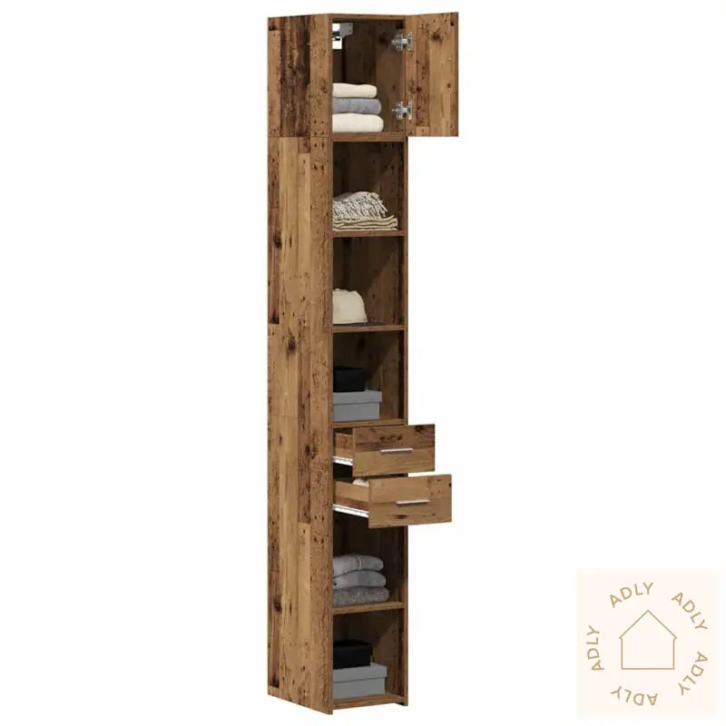 Slim Storage Cabinet Gamle Treverk 30X42.5X225 Cm Ingeniørtre