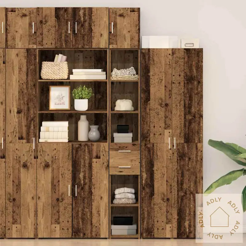 Slim Storage Cabinet Gamle Treverk 30X42.5X225 Cm Ingeniørtre