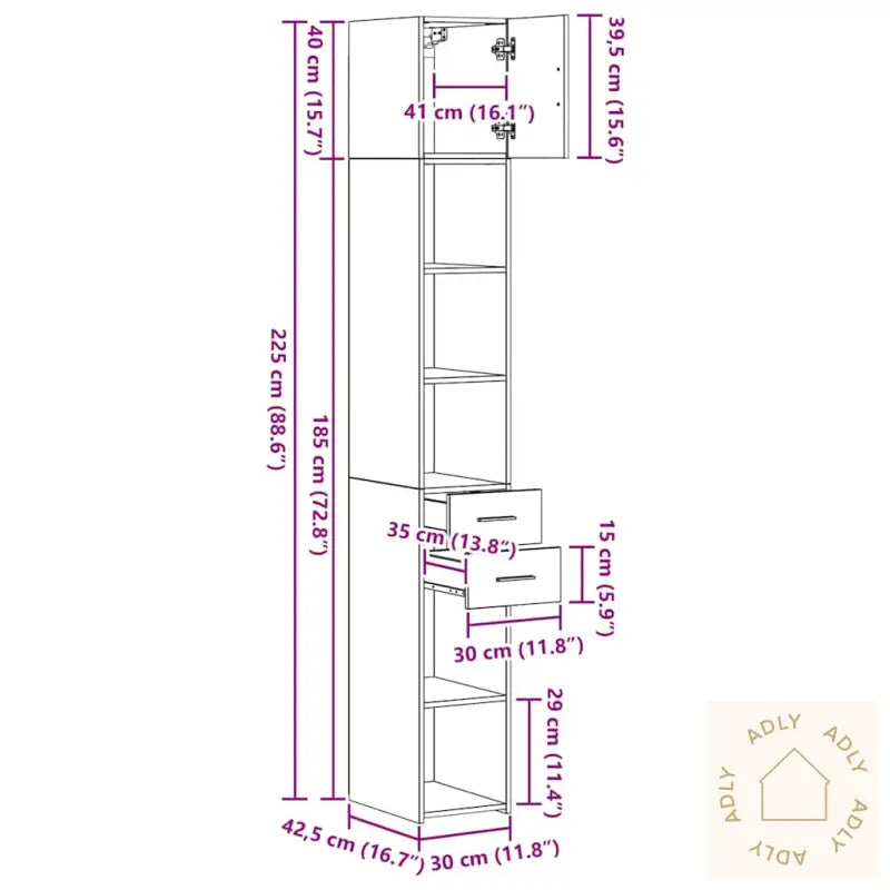 Slim Storage Cabinet Gamle Treverk 30X42.5X225 Cm Ingeniørtre