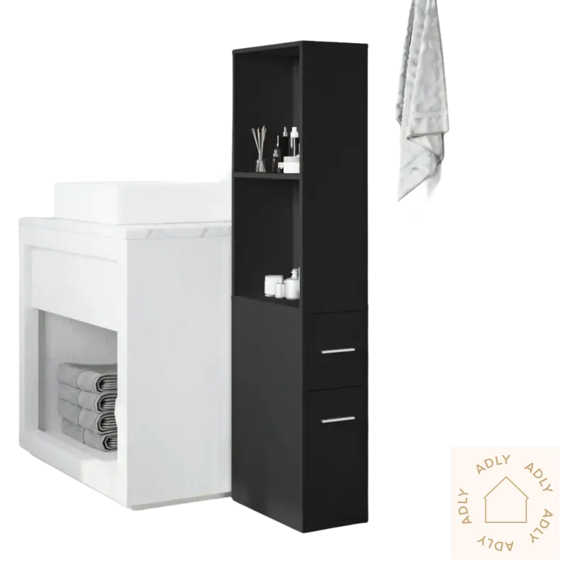 Black smale baderomsskapet for praktisk oppbevaring i hjemmet, perfekt til badet