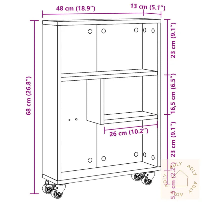 Smal Oppbevaringsvogn Betonggrå 48X13X68 Cm Konstruert Tre