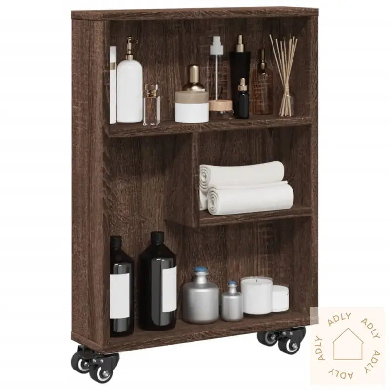 Smal Oppbevaringsvogn Brun Eik 48X13X68 Cm Konstruert Tre