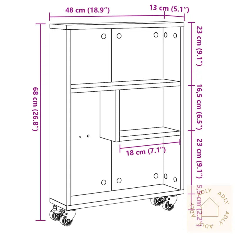 Smal Oppbevaringsvogn Sonoma Eik 48X13X68 Cm Konstruert Tre