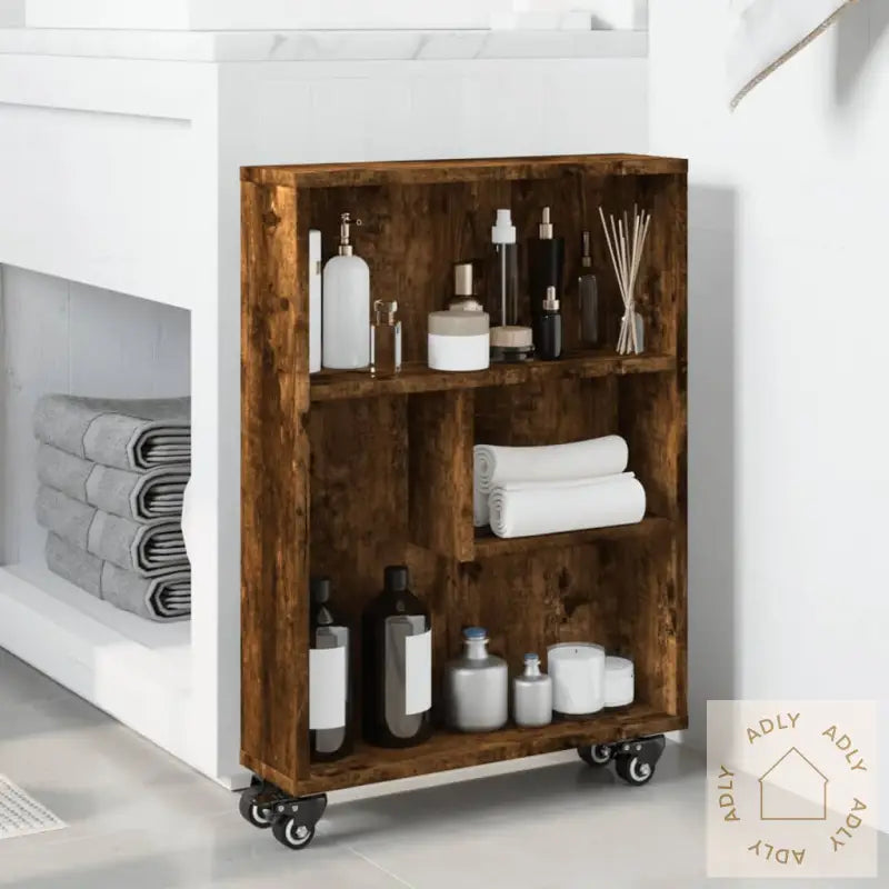 Smal Oppbevaringsvogn Røkt Eik 48X13X68 Cm Konstruert Tre