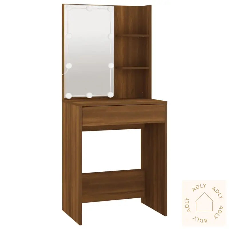 Sminkebordsett Med Led Brun Eik Konstruert Tre