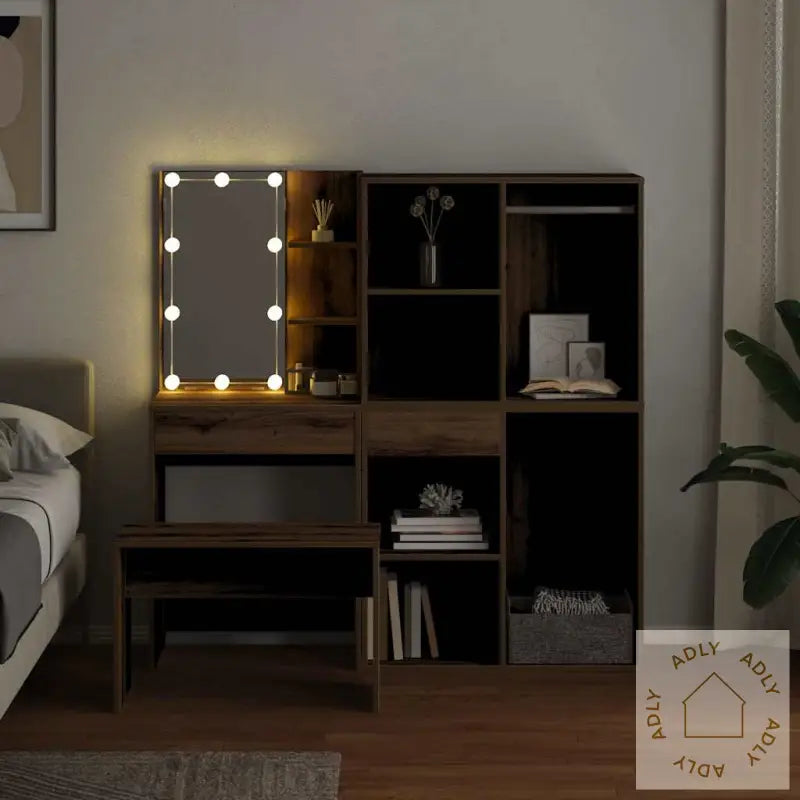 Sminkebordsett Med Led Artisan Eik Konstruert Tre