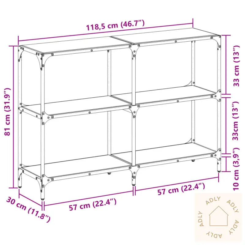 Konsollbord Med Gjennomsiktig Glassplate 118,5X30X81 Cm Stål