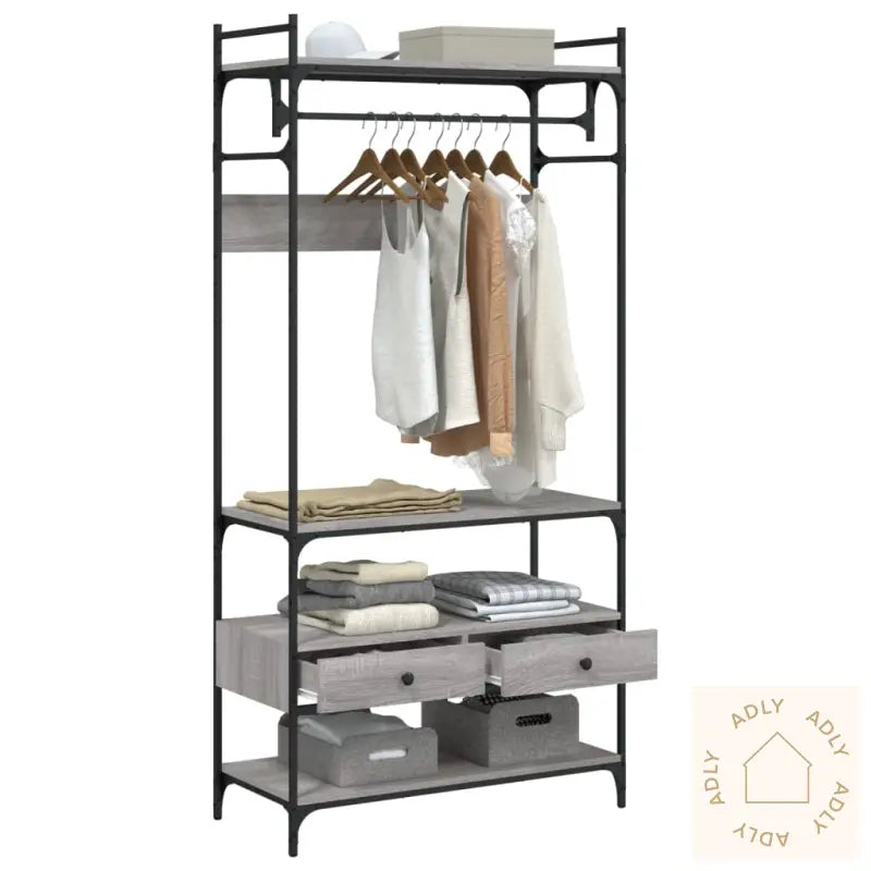 Garderobe Med Skuffer Grå Sonoma 89X39X184,5 Cm Konstruert Tre