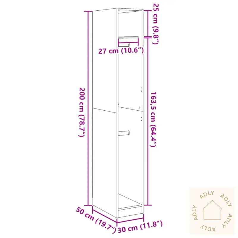 Garderobe Grå Sonoma 30X50X200 Cm Konstruert Tre