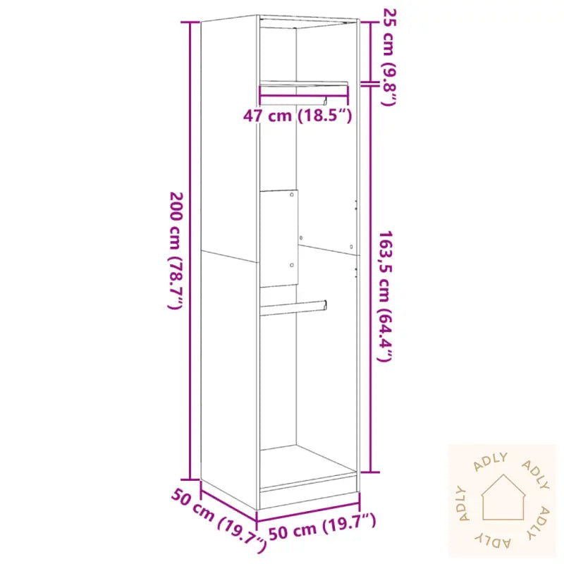 Garderobe Røkt Eik 50X50X200 Cm Konstruert Tre