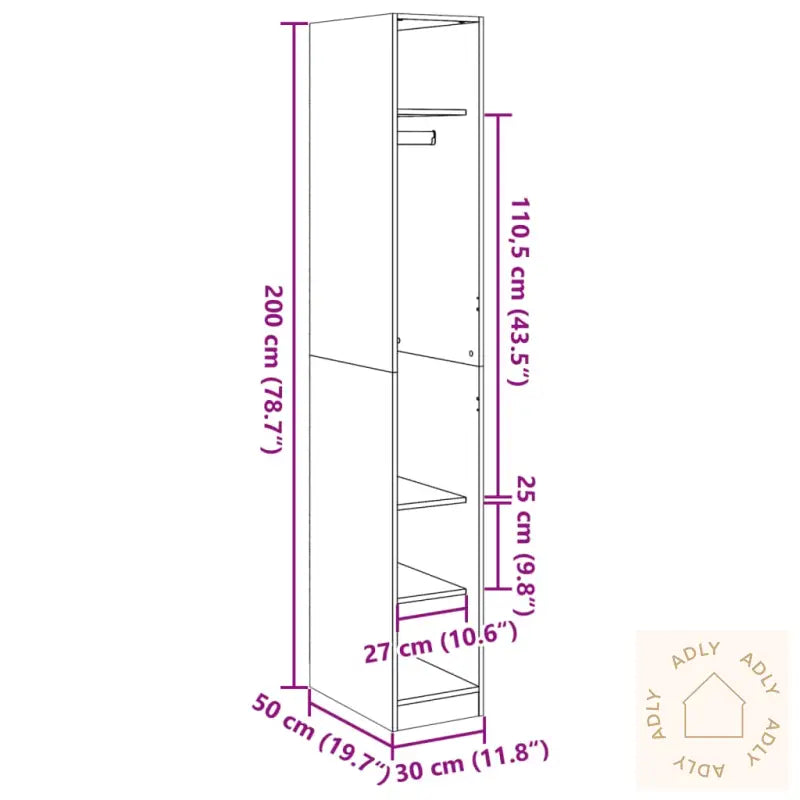 Garderobe Betonggrå 30X50X200 Cm Konstruert Tre