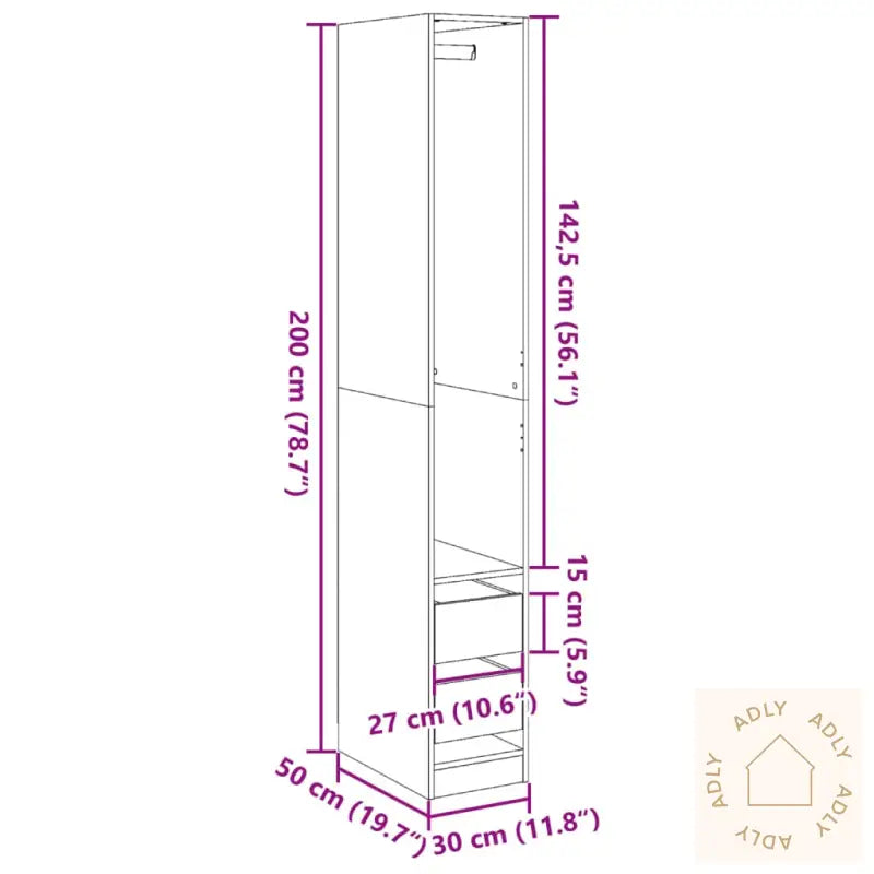 Garderobe Betonggrå 30X50X200 Cm Konstruert Tre
