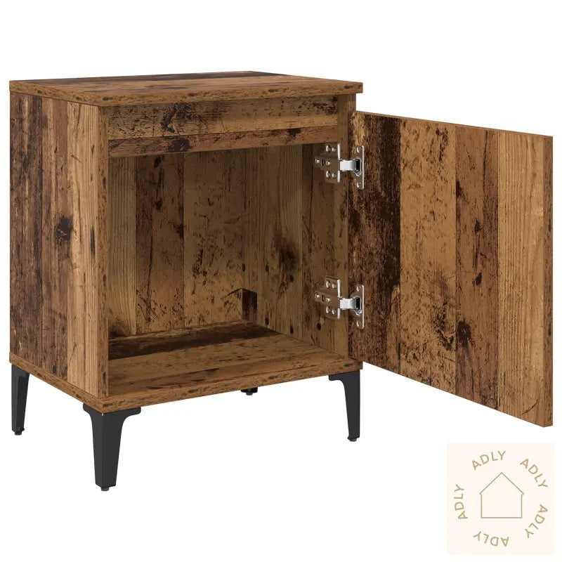 Gammelt Tre Nattbord Gammelt Tre Solid Tre, Metall 40 X 30 X 50 Cm