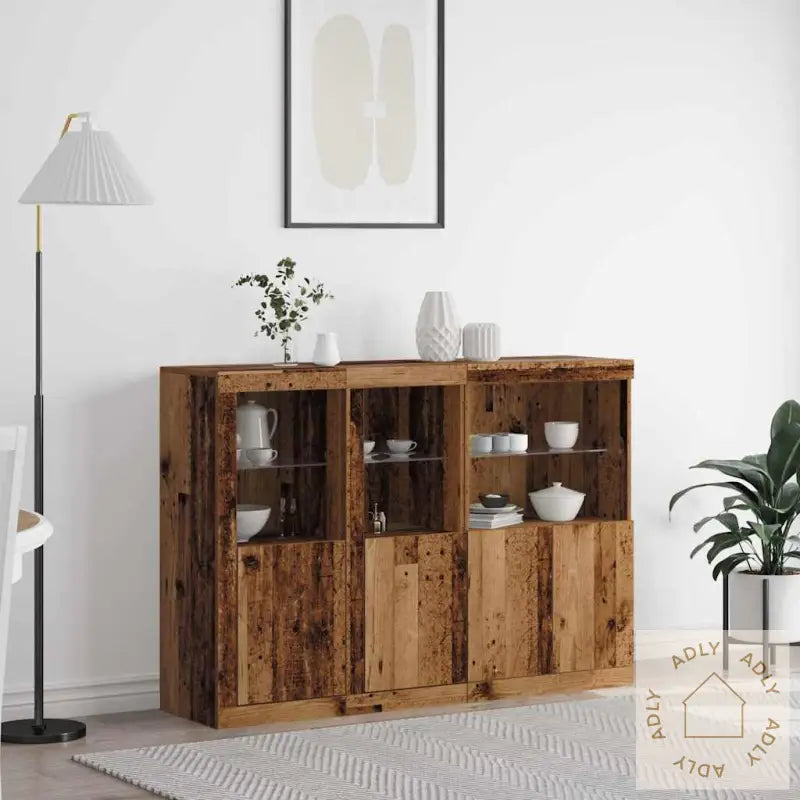 Sideboard Med Led-Belysning Gammelt Tre 142,5X37X100 Cm Laget Med Tre