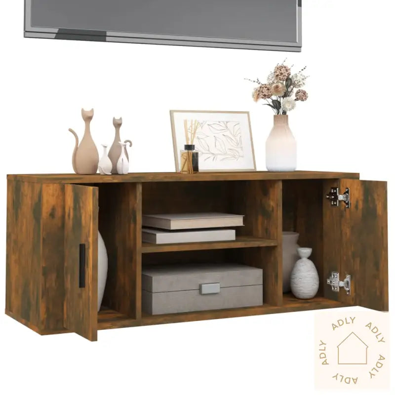 Tv-Benk Røkt Eik 100X35X40 Cm Konstruert Tre