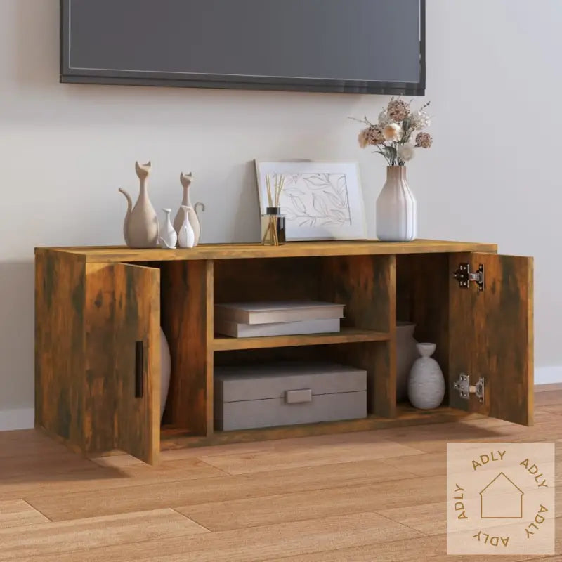 Tv-Benk Røkt Eik 100X35X40 Cm Konstruert Tre