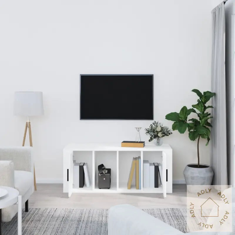 Tv-Benk Hvit 100X35X40 Cm Konstruert Tre