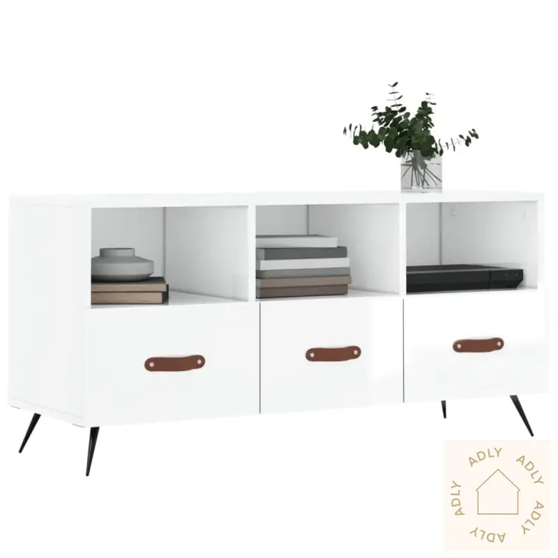 Tv-Benk Høyglans Hvit 102X36X50 Cm Konstruert Tre