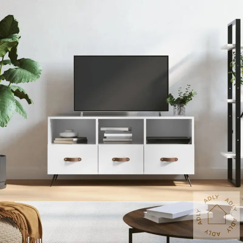 Tv-Benk Høyglans Hvit 102X36X50 Cm Konstruert Tre