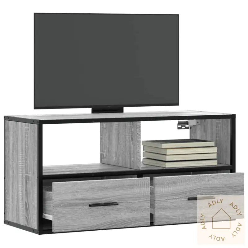 Tv-Benk Grå Sonoma 80X31X39,5 Cm Konstruert Tre Og Metall
