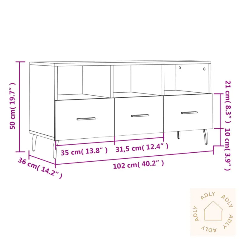 Tv-Benk Hvit 102X36X50 Cm Konstruert Tre