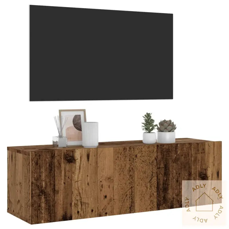 Vegghengt Tv-Benk Gammelt Tre 100X30X30 Cm Konstruert Tre