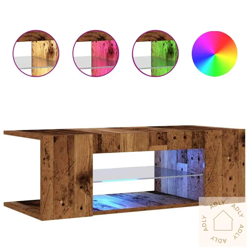 Tv-Benk Med Led-Lys Gammelt Tre 90X39X30 Cm Konstruert Tre