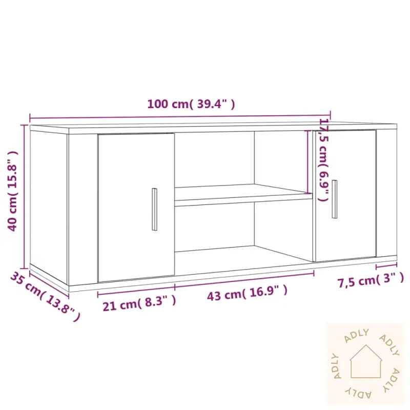 Tv-Benk Hvit 100X35X40 Cm Konstruert Tre