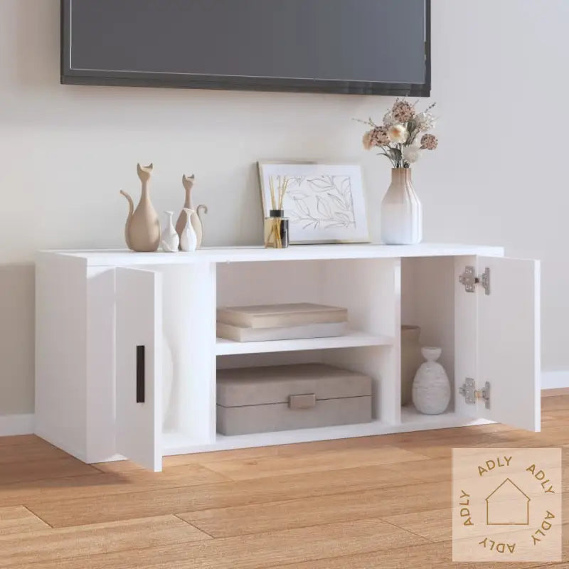 Tv-Benk Hvit 100X35X40 Cm Konstruert Tre