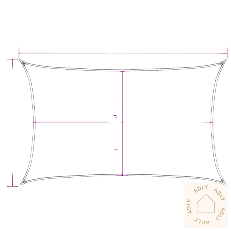 Rectangular solseil i rustfritt stål med dimensjoner, perfekt for hagemøbler og uterom