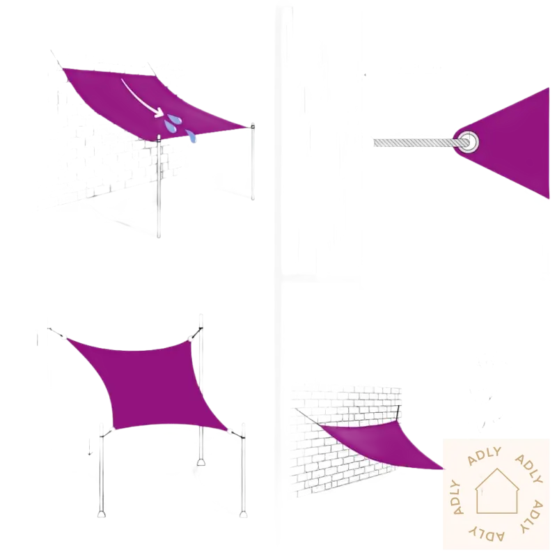 Diagram av vårt solseil som passer perfekt til hagemøbler og uteområder