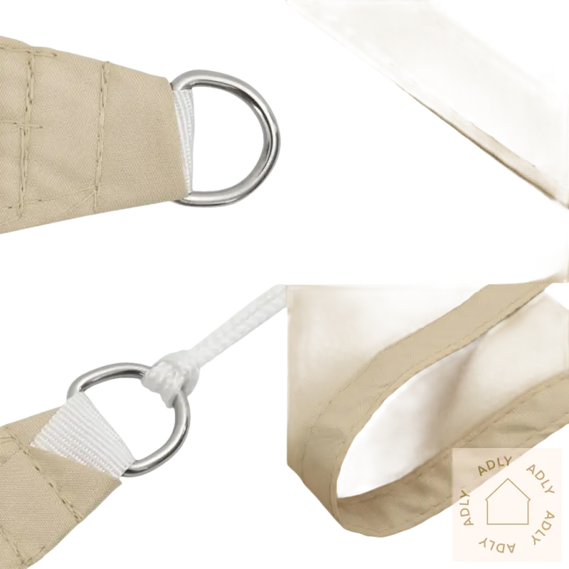 Beige pu-belagt oxfordstoff shade sail for hagemøbler with rustfritt stål details