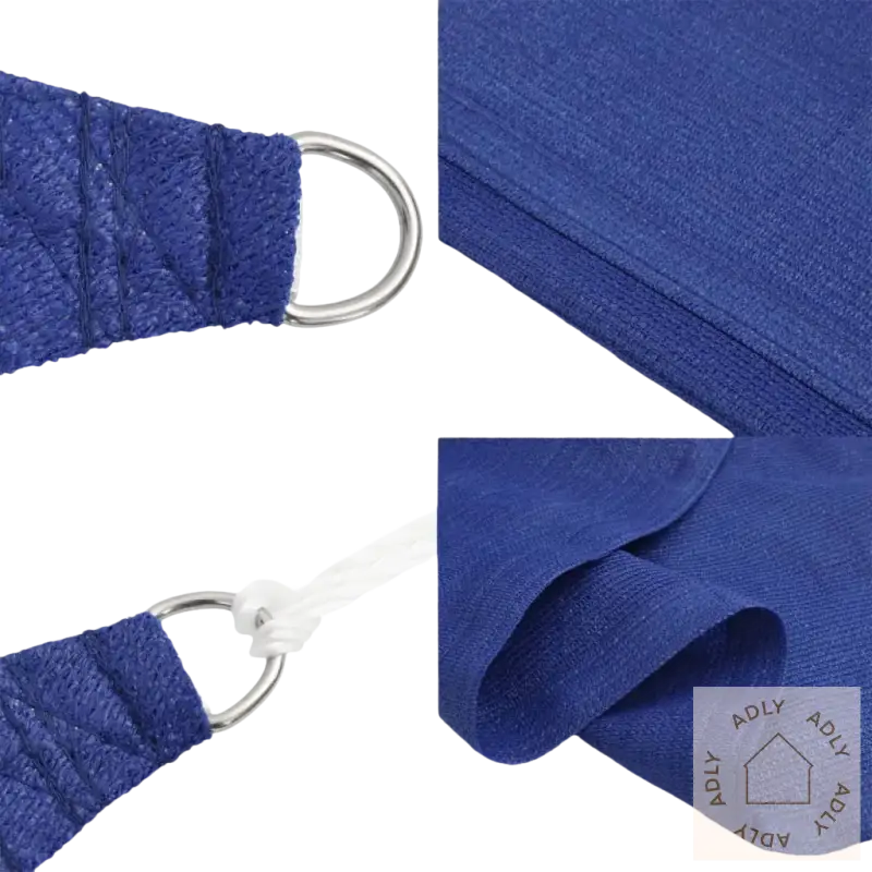 Blå shade sail detaljer med rustfritt stål til hagemøbler og uterom