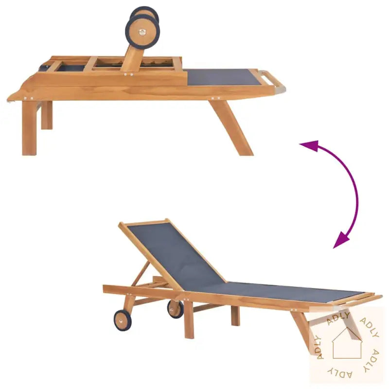 Foldbar Solseng Med Hjul Heltre Teak Og Textilene