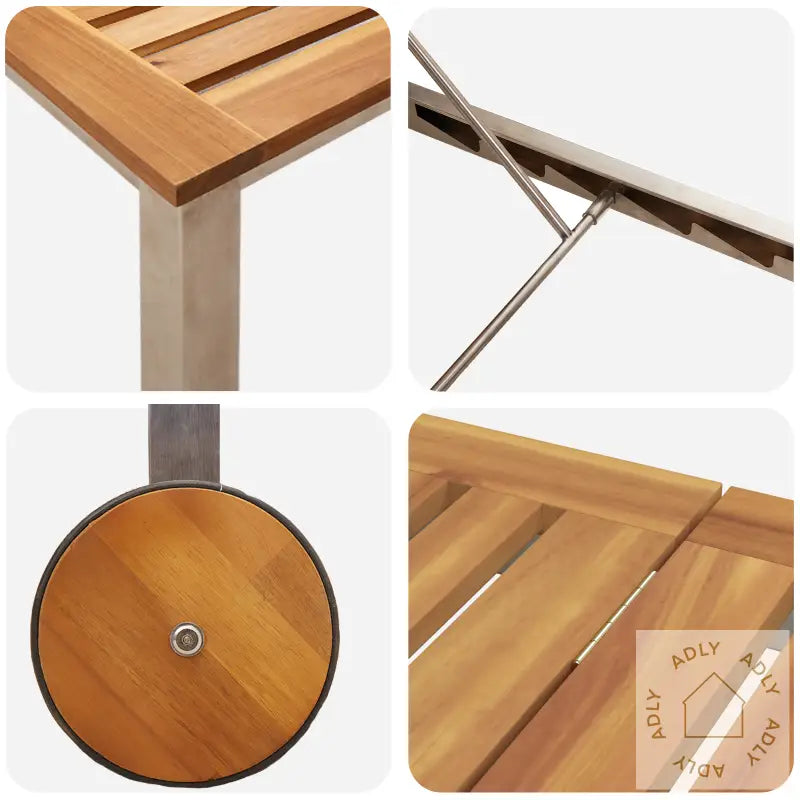 Solseng Med Hjul 207X58X35 Cm Solid Akasietre Og Rustfritt Stål