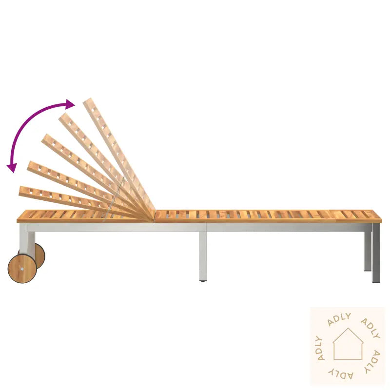 Solseng Med Hjul 207X58X35 Cm Solid Akasietre Og Rustfritt Stål