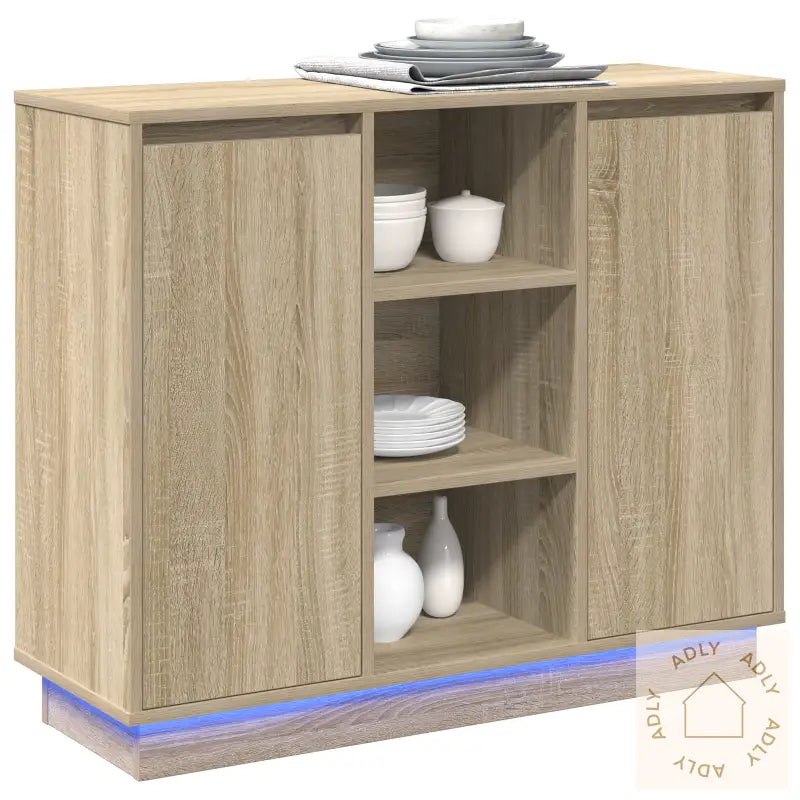 Sengbord Med Led Sonoma Eik 90X32X75 Cm Konstruert Tre