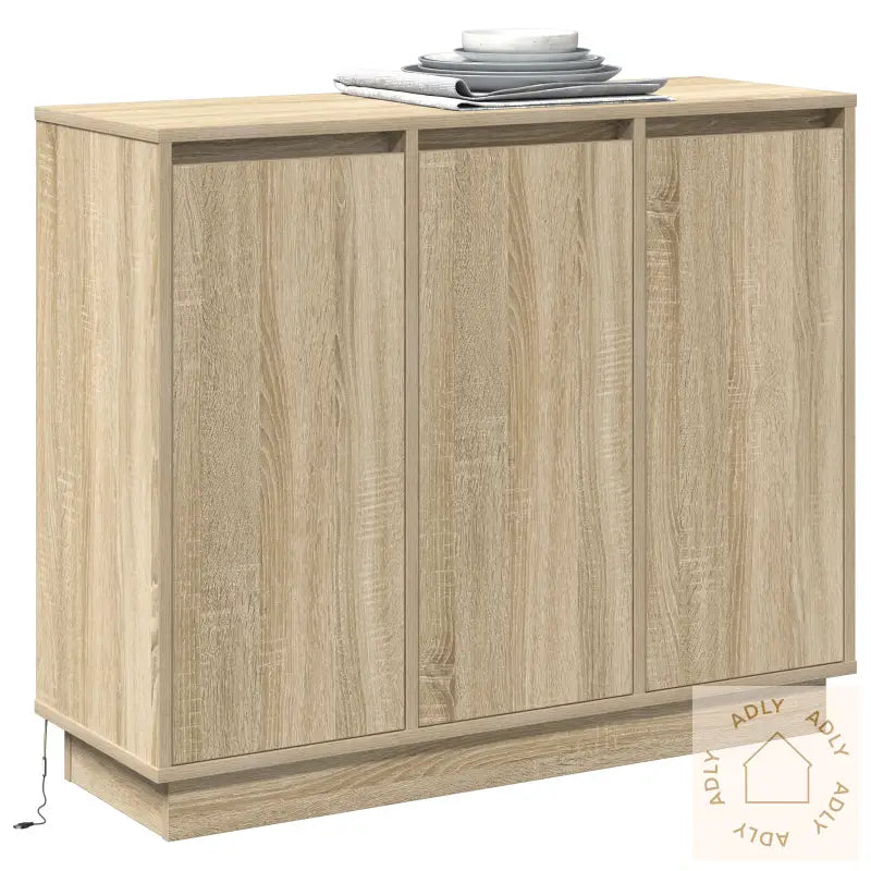 Skap Med Led I Sonoma Eik 90X32X75 Cm I Konstruert Tre