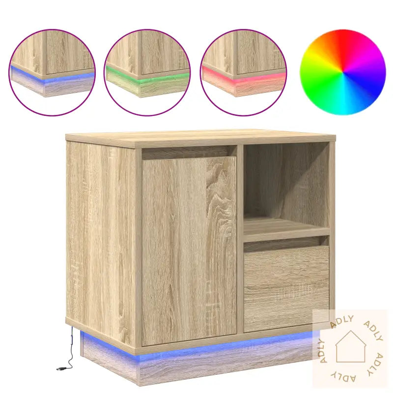 Nattbord Med Led Sonoma Eik 50X34,5X50 Cm