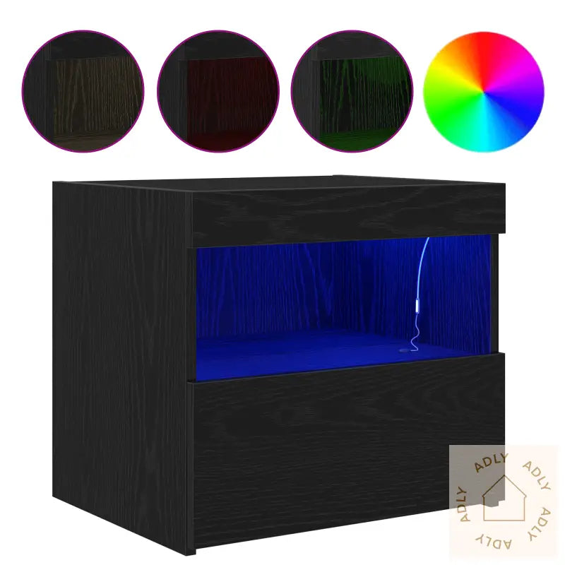 Nattbord Med Led-Lamper 2 Stk Svart Eik 50X40X45 Cm