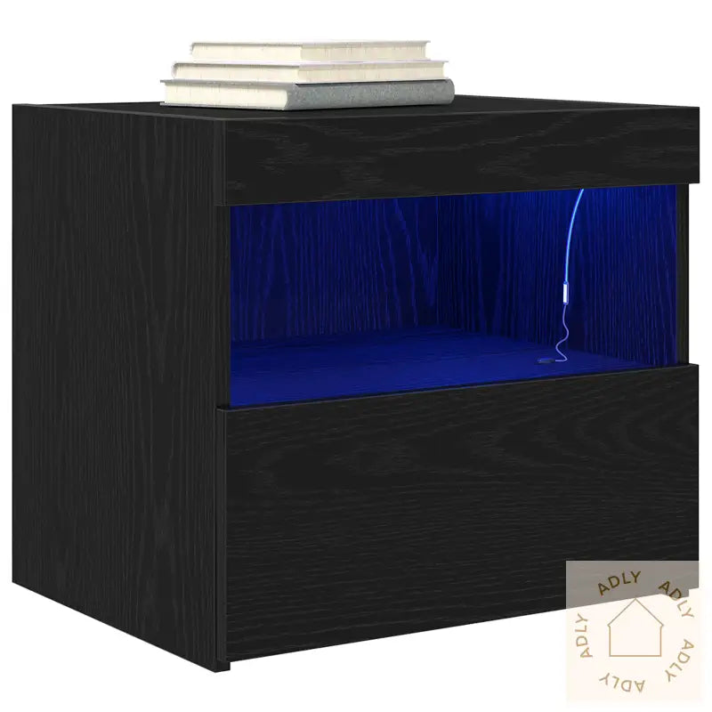 Nattbord Med Led-Lamper 2 Stk Svart Eik 50X40X45 Cm