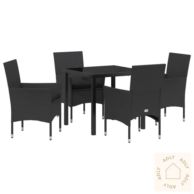 5 Deler Hage Spiseplass Med Puter Svart Poly Rotting