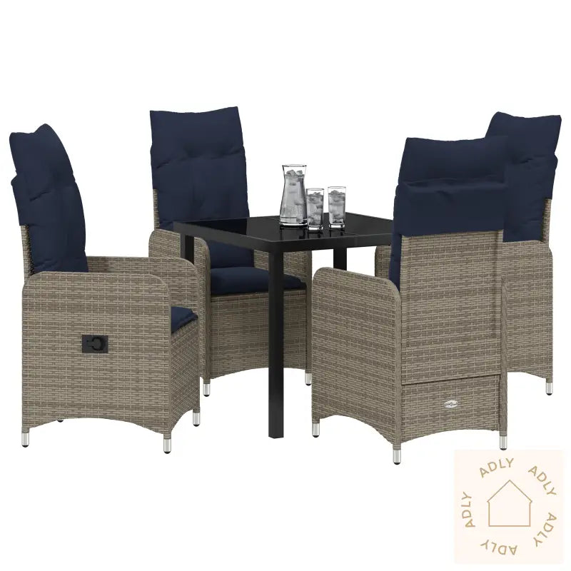 5 Delt Hage Spisebord Sett Med Puter Svart Poly Rattan