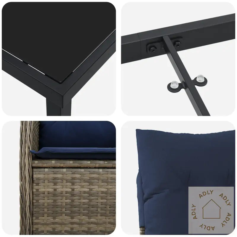 5 Delt Hage Spisebord Sett Med Puter Svart Poly Rattan