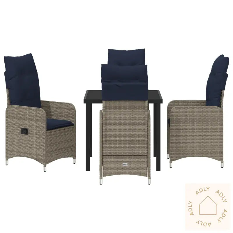 5 Delt Hage Spisebord Sett Med Puter Svart Poly Rattan