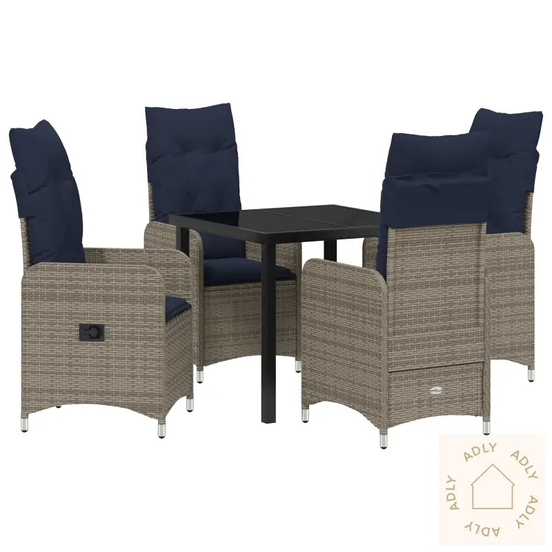 5 Delt Hage Spisebord Sett Med Puter Svart Poly Rattan