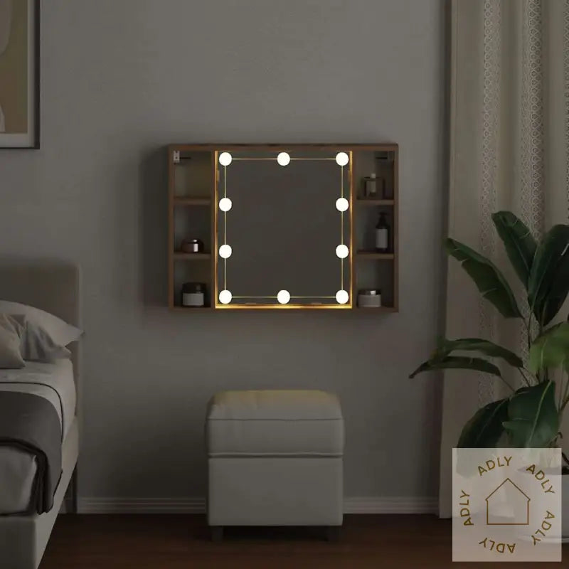 Sminkebord Med Led Artisan Eik 76X15X55 Cm Konstruert Tre